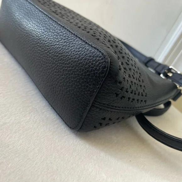 kate spade black pebbled leather crossbody with perforated detail EUC - Picture 7 of 10